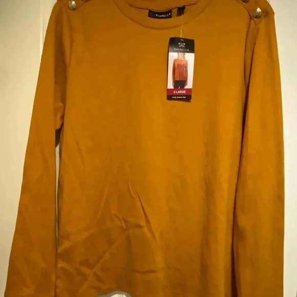 Women’s Long Sleeve Cotton Crew Neck Tee Accent Buttons Gold Burnt Orange NEW xl - Picture 10 of 15